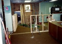 Building bookshelves in the library